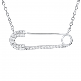 0.20 Carat (ctw) Round White Diamond Horizontal Safety Pin Pendant for Women with 18 Inch Silver Chain | 925 Sterling Silver