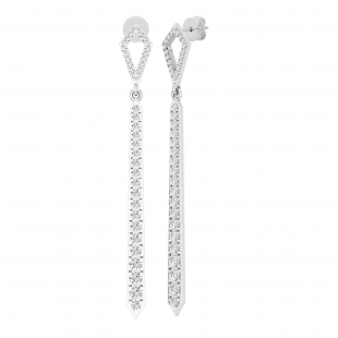 1.35 Carat (ctw) Round White Diamond Ladies Long Linear Bar Drop Earrings | 14K White Gold