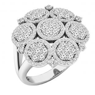 1.30 Carat (ctw) Round White Diamond Ladies Cluster Floral Cocktail Right Hand Ring 14K White Gold