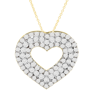 0.75 Carat (ctw) Round White Diamond Ladies Layered Open Heart Pendant 3/4 CT 14K Yellow Gold