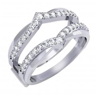 0.48 Carat (ctw) Round Diamond Ladies Enhancer Guard Chevron Wedding Band 1/2 CT 10K White Gold