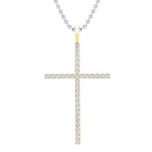 0.40 Carat (ctw) Round White Diamond Ladies Delicate Cross Symbol of Faith Pendant 10K Yellow Gold