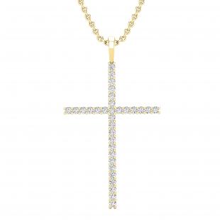 0.40 Carat (ctw) Round White Diamond Ladies Delicate Cross Symbol of Faith Pendant 14K Yellow Gold