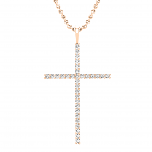 0.40 Carat (ctw) Round White Diamond Ladies Delicate Cross Symbol of Faith Pendant, 18K Rose Gold