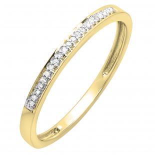 0.09 Carat (ctw) Round White Diamond Ladies Simple Half Way Matching Wedding Band 10K Yellow Gold