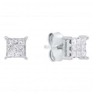 0.20 Carat (ctw) Princess White Diamond Ladies Square Frame Stud Earrings 1/5 CT 10K White Gold