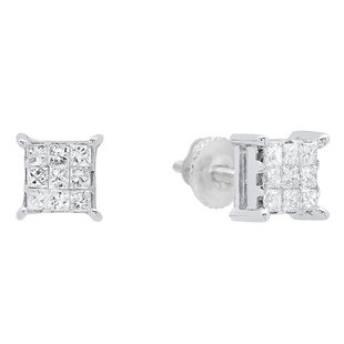 0.20 Carat (ctw) Princess White Diamond Ladies Square Frame Stud Earrings 1/5 CT 18K White Gold