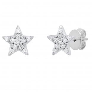 0.10 Carat (ctw) Round White Diamond Party Wear Star Stud Earrings for Her 1/10 CT 10K White Gold