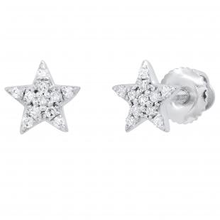 0.10 Carat (ctw) Round White Diamond Party Wear Star Stud Earrings for Her 1/10 CT 14K White Gold