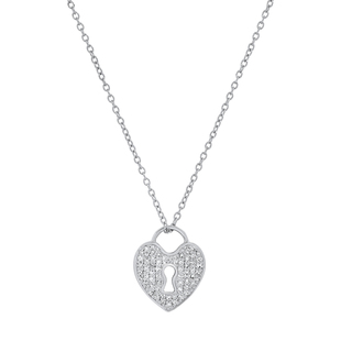 0.45 Carat (ctw) Round White Diamond Heart Shaped Lock Keyhole Pendant for Women with 18 Inch Silver Chain | 925 Sterling Silver