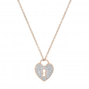 0.45 Carat (ctw) Round White Diamond Heart Shaped Lock Keyhole Pendant for Women with 18 Inch Gold Chain | 14K Rose Gold