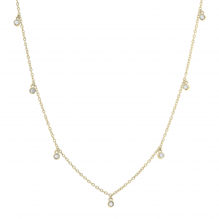 Round White Diamonds Station Necklace for Her (0.24 ctw, Color I-J, Clarity I2-I3) in 10K Yellow Gold