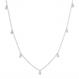 Round White Diamonds Station Necklace for Her (0.24 ctw, Color I-J, Clarity I1-I2) in 14K White Gold