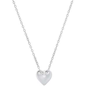 0.02 Carat (ctw) Hanging Round White Diamond Ladies Charm Plain Heart Pendant 10K White Gold