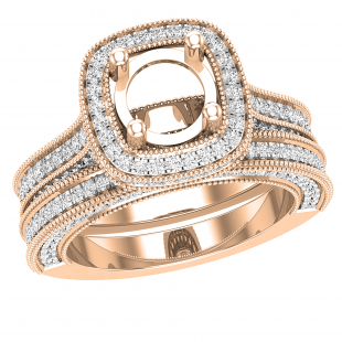 1.45 Carat (ctw) Round Diamond Ladies Vintage Semi Mount Wedding Ring Set 1 1/2 CT 10K Rose Gold