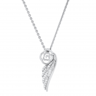 0.12 Carat (ctw) Round White Diamond Ladies Rose Floral Angel Wing Shape Pendant, Sterling Silver