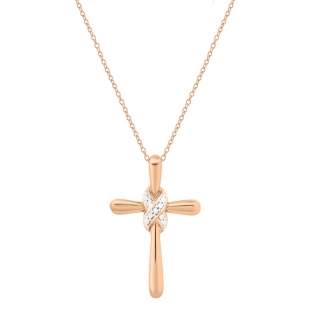 Ladies Infinity Cross Religious Pendant with Round Diamond Accents in Gold Chain, 10K Rose Gold