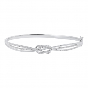 Round White Diamond Infinity Knot Bangle Bracelet for Her (Diameter 2.75 inch 0.25 ctw Color I-J Clarity I2-I3) in 925 Sterling Silver