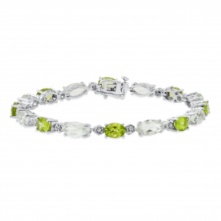 5X7 mm Oval Peridot & 5X10 mm Marquise Amethyst Ladies Fashion Handmade Bracelet Sterling Silver