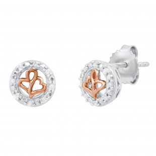 0.05 Carat (ctw) Round Diamond Ladies Circle Heart Stud Earrings Rose Gold Plated Sterling Silver