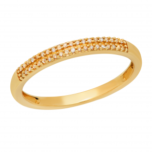 0.10 Carat (ctw) Round White Diamond Ladies Double Row Wedding Band 1/10 CT 10K Yellow Gold