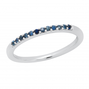 Round Blue Sapphire Single Line Half Wedding Band | 14K White Gold