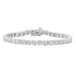 0.25 Carat (ctw) Round White Diamond Ladies Cluster Floral Style Bracelet 1/4 CT Sterling Silver