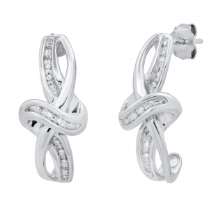 Ladies Infinity Swirl Knot Hoop Earrings with Round Diamond Accents 925 Sterling Silver