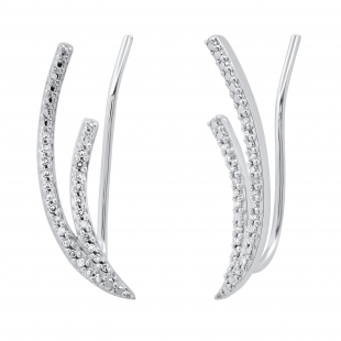 0.15 Carat (ctw) Round Diamond Ladies Double Row Dainty Earcuff Climber Earrings Sterling Silver