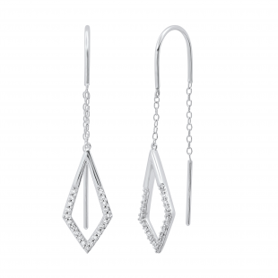 0.15 Carat (ctw) Round Diamond Ladies Threader Long Bar Chandelier Drop Earrings Sterling Silver