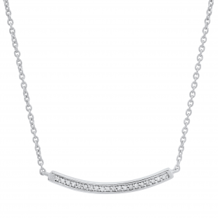 0.10 Carat (ctw) Round Diamond Ladies Curved Bar Pendant with Silver Chain 1/10 CT Sterling Silver