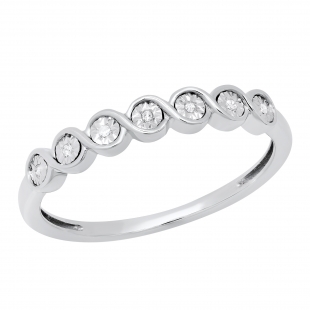 Round White Diamond Accent Seven Stone Twisted Swirl Engagement Ring | 10K White Gold