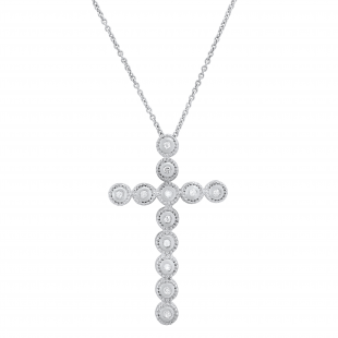 0.10 Carat (ctw) Round White Diamond Ladies Illusion Set Cross Pendant 1/10 CT | 925 Sterling Silver