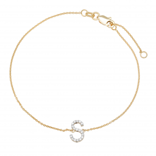 0.10 Carat (ctw) Round Diamond Ladies 'S' Alphabet Letter Initial Chain Bracelet 1/10 CT 14K Yellow Gold