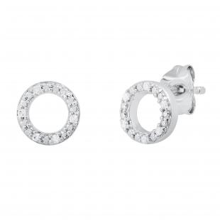 0.05 Carat (ctw) Round White Diamond Ladies Open Circle Tiny Stud Earrings 925 Sterling Silver