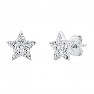 0.05 Carat (ctw) Round White Diamond Ladies Mini Small Cute Star Stud Earrings 925 Sterling Silver