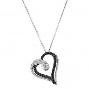 0.50 Carat (ctw) Round Black & White Diamond Ladies Love Heart Pendant 1/2 CT | 925 Sterling Silver