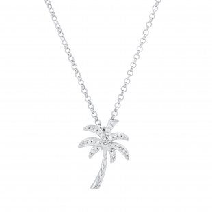 Ladies Gorgeous and Delicate Palm Tree Pendant with Round White Accents, 925 Sterling Silver
