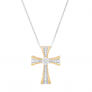 0.25 Carat (ctw) Round White Diamond Ladies Cross Pendant 1/4 CT, White & Yellow Gold Plated Silver