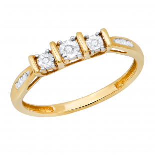 0.07 Carat (ctw) Round & Baguette Diamond Ladies 3 Stone Illusion Engagement Ring 10K Yellow Gold
