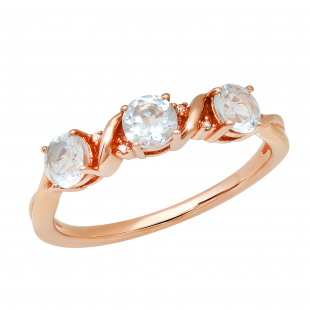 4 mm Round Aquamarine Ladies Swirl Three Stone Engagement Ring with Diamond Accents 10K Rose Gold