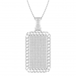 3.10 Carat (ctw) Round White Diamond Filled Bale Rectangular Chain Frame Unisex Pendant with 18 Inch Gold Chain in 10K White Gold