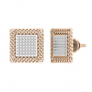 0.25 Carat (ctw) Round White Diamond Chain Framed Stud Earrings 1/4 CT | 10K Rose Gold