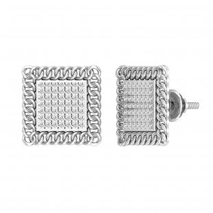 0.25 Carat (ctw) Round White Diamond Chain Framed Stud Earrings 1/4 CT | 10K White Gold