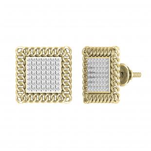 0.25 Carat (ctw) Round White Diamond Chain Framed Stud Earrings 1/4 CT | 10K Yellow Gold