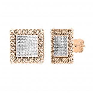 0.25 Carat (ctw) Round White Diamond Chain Framed Stud Earrings 1/4 CT | 14K Rose Gold