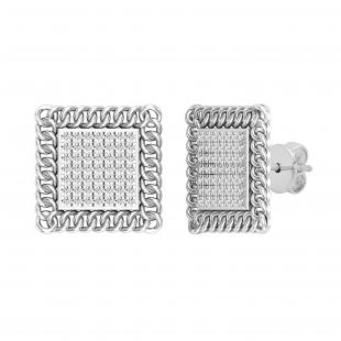 0.25 Carat (ctw) Round White Diamond Chain Framed Stud Earrings 1/4 CT | 14K White Gold