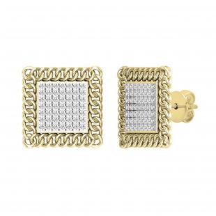 0.25 Carat (ctw) Round White Diamond Chain Framed Stud Earrings 1/4 CT | 18K Yellow Gold