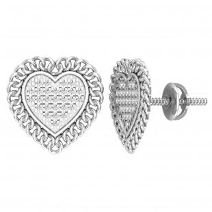 0.15 Carat (ctw) Round White Diamond Chain Framed Heart Stud Earrings in 10K White Gold