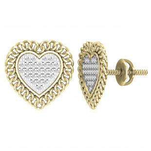 0.15 Carat (ctw) Round White Diamond Chain Framed Heart Stud Earrings in 10K Yellow Gold